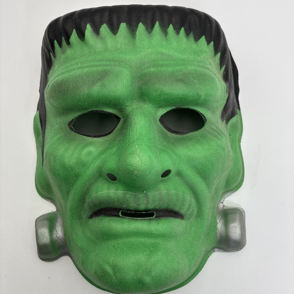 Vintage Frankenstein Monster Green Foam Halloween Costume Mask Horror Prop